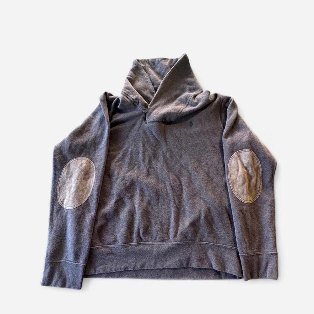 Polo Ralph Lauren Shawal Collar Mens Large Brown Pullover Elbow Patches Logo